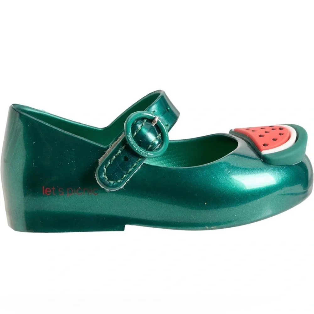 Mini Melissa Toddler Girl Sweet Love Picnic Green Mary Jane Shoes Watermelon NIB